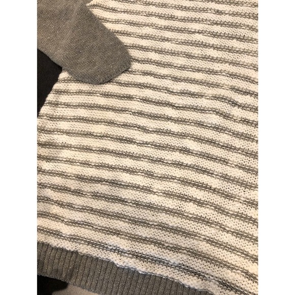 Hollister Sparkle Slouchy Sweater Metallic Stripe Step Hem Gray White Loose Knit - Picture 7 of 10